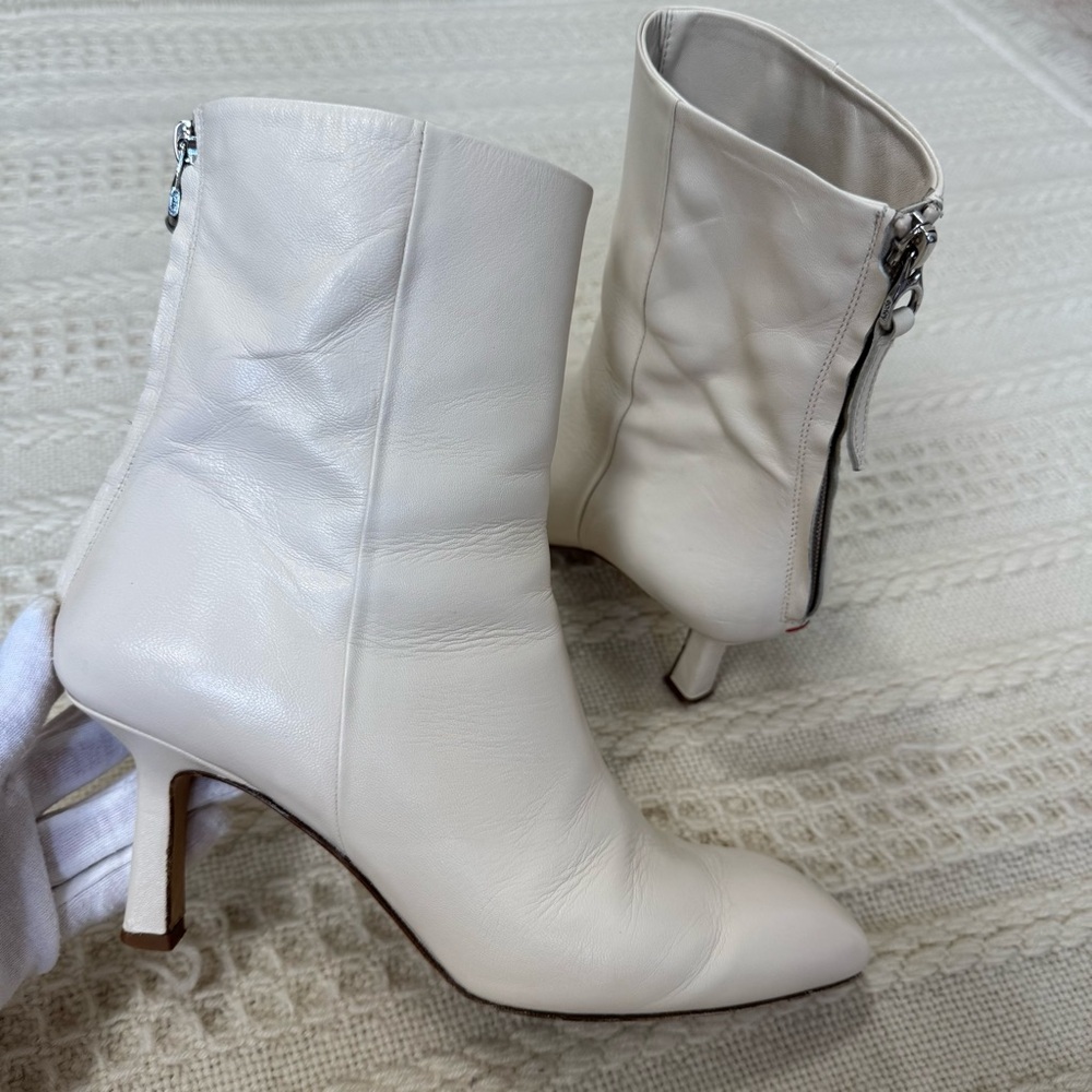Aeyde Lola Italy Cream Leather Square Toe Heeled Ankle Boots Sz 41 US 10